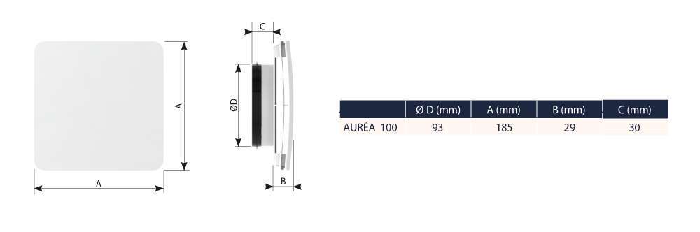 Bouche d'extraction et d'insufflation - AURÉA Ø 100 avec manchette Ø 100 à  joint - ANJOS - 8501
